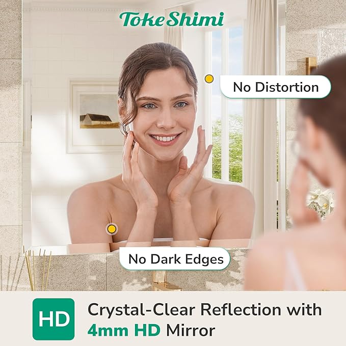 TokeShimi 24x36 Beveled Wall Mirror Decorative, Bathroom Vanity Mirrored with 1" Beveled Edge, Shatterproof Modern Frameless Mirror Bathroom Rectangle for Living Room, Entryway, Restroom