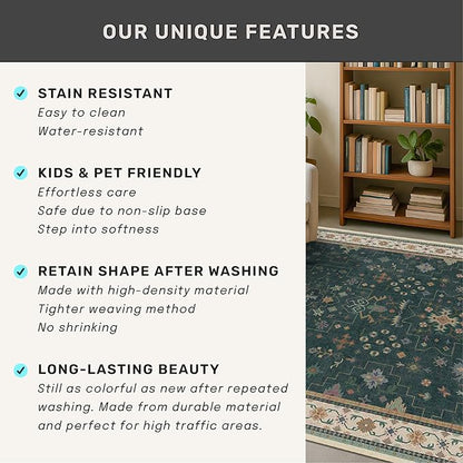 Dark Green 2x3 Door Mat Indoor Entrance Rug - Small Throw Area Rugs for Entryway, Kitchen, Bathroom, Bedroom, Laundry Room - Vintage Boho Eclectic Floral, Washable Low Pile Non-Slip