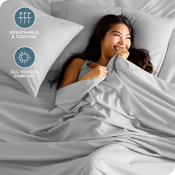 Bare Home Twin Sheet Set - 1800 Ultra-Soft Microfiber Bed Sheets - Double Brushed - Deep Pockets - Easy Fit - Extra Soft - 3 Piece Set - Bedding Sheets & Pillowcases (Twin, Cloud Grey)