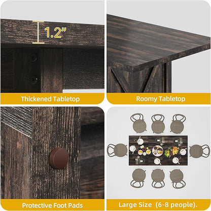 DWVO Farmhouse Large Dining Table for 6-8 People, 70.8 Inch Rectangular Wood Dining Table, Rustic Kitchen Dinner Table with X Solid Legs for Dining Room Grey