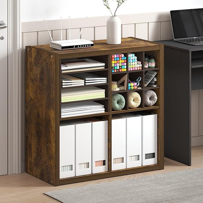 Furinno Cubicle Open Back Decorative Cube Storage Organizer, 4-Cube, Amber Pine