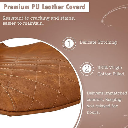 VECELO Quilted Bar Stools Set of 2, Adjustable Bar Height Swivel Bar Stools with Back, PU Leather with Stitching, Mid-Century Modern, 100% Virgin Cotton, 28~31" Tall, for Kitchen, Pub, Caramel Brown