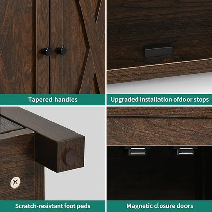 YITAHOME 55'' Buffet Cabinet with Storage, Farmhouse Sideboard Cabinet Coffee Bar Cabinets with Barn Doors ＆ Adjustable Shelves for Kitchen, Living Room, Brown