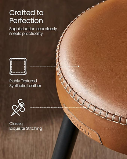 VASAGLE EKHO Collection - Bar Stools Set of 2, Counter Height Bar Stools, Kitchen Counter Stools, Mid-Century Modern Backless Counter Stools, 24.8-Inch Tall, Kitchen Island Home Bar, Caramel Brown