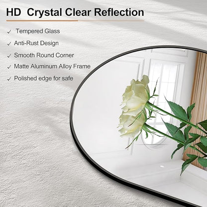 Arched Bathroom Mirror, 30"x50" Black Arched Mirror for Bathroom, Wall Mounted Mirror, Gold Vanity Wall Mirror Metal Frame for Bedroom, Entryway, Living Room, Vertically Hanging