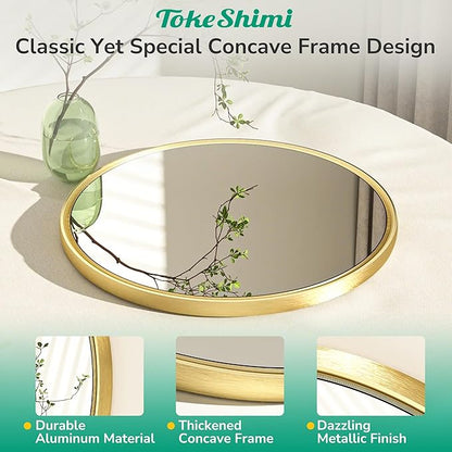 TokeShimi 16 in Round Gold Mirror Framed, 16 x 16 Shatterproof Circle Bathroom Vanity Mirror Wall Mounted Aluminum Wall Mirrored Farmhouse for Entryway, Bedroom, Restroom, Vanity, Living Room