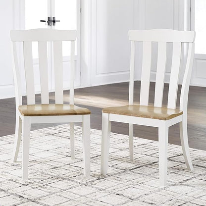 Signature Design by Ashley Ashbryn Farmhouse Armless Dining Chair with Bent Slat Back, Set of 2, White & Light Brown