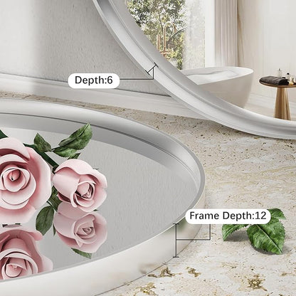 Hasipu Round Silver Mirror 38 Inch Large Round Bathroom Mirror Metal Frame, Wall Mounted Circle Vanity Mirror Modern Decor (Horizontal/Vertical)
