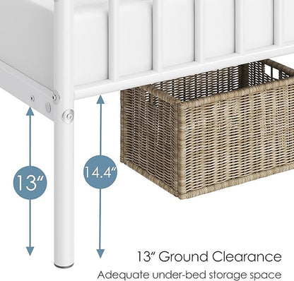 Yaheetech Twin Size Bed Frame Metal Platform Mattress Foundation with Spindle Headboard & Footboard/No Box Spring Needed/14 Inch Underbed Storage/Firm Support Easy Set up Structure, White