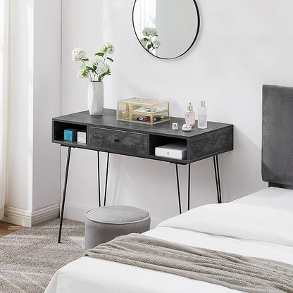 VECELO 39.3" Home Office Work Table with Drawers,Computer Desk with Hairpin Leg for Writing/Study,Charcoal Grey