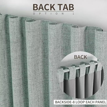 Joydeco Natural Linen Curtains 84 inch Length 2 Panels Set Burg 100% Blackout Patio Door Curtain Room Darkening Sliding Door Curtains Thermal Insulated Back tab Rod Pocket(105x84 inch, Sage Green)