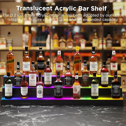 Dethan 3 Tier 48 Inch Liquor Bottle Display Shelf - Wine Racks with Multi-Color App & Remote Control, Adjustable Brightness & Sound Modes, Acrylic Bar Shelves for Commercial Clubs