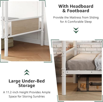 Metal Bunk Bed Twin Over Twin, Industrial Bunkbeds Heavy Duty Bed with Safety Guard Rails and Space-Saving Design, Steel Bed for School, Bedroom (White)