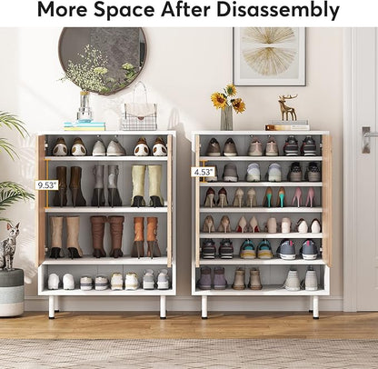 Tribesigns Shoe Cabinet, 18 Pair Rack Organizer Cabinet with Door, 6-Tier Modern Storage Shelves for Entryway Hallway Closet, White and Brown