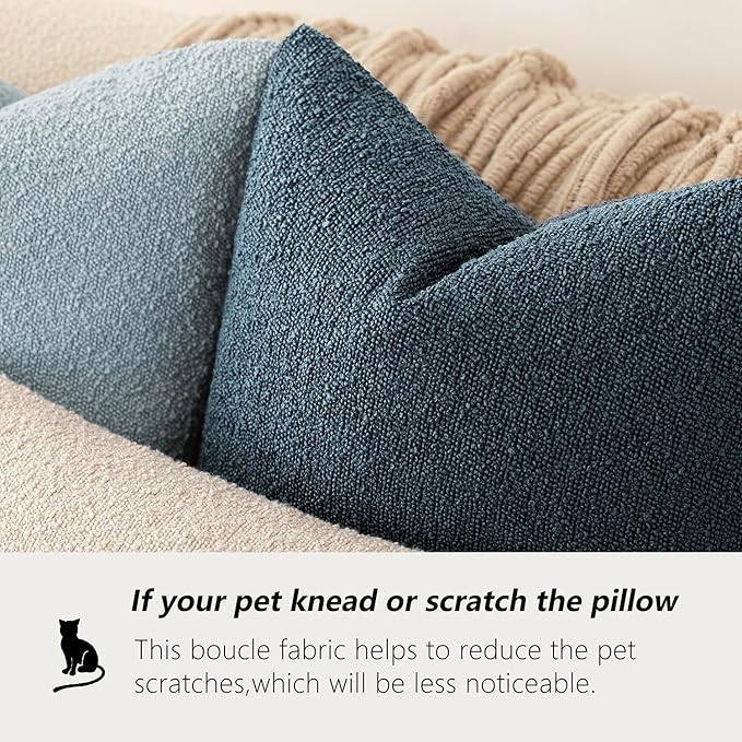 Foindtower Set of 2, Decorative Textured Boucle Throw Pillow Covers Accent Solid Pillow Cases Neutral Couch Cushion Case for Chair Sofa Bedroom Living Room Home Decor 24x24 Inch Dark Blue