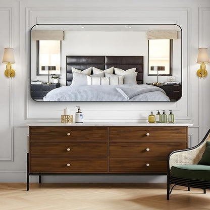 KOCUUY 60"x30" Large Rectangle Vanity Mirror, Black Metal Frame Mirror with Rounded Corner, Modern Design of Upgraded Shatterproof Glass for Bathroom, Bedroom, Living Room, Entryway