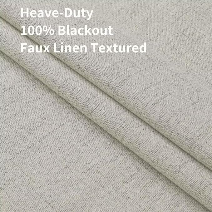 Joydeco Natural Linen Curtains 96 inch Length 2 Panels Set Burg 100% Blackout Patio Door Curtain Room Darkening Sliding Door Curtains Thermal Insulated Back tab Rod Pocket(105x96 inch, Light Beige)