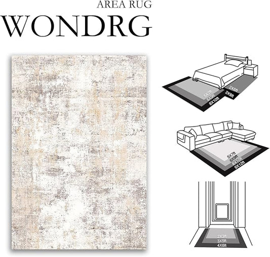 3x4 Washable Area Rug Beige Grey Neutral Abstract Entryway Kitchen Non Slip Low Pile Throw Rug Living Room Bedroom Indoor Doormat Small Soft Carpet for Entrance Bathroom