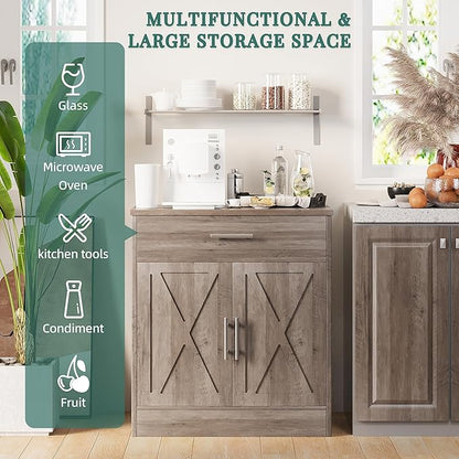 Shintenchi Farmhouse Storage Cabinets with Doors and Shelves,Kitchen Barn Door Storage Cabinet with Drawers,Coffee Bar Cabinet Buffest Sideboard for Dining Room,Living Room,Bathroom,Entryway,Ash Grey