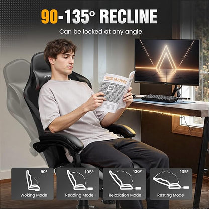 GTRACING Gaming Chair with Foot Rest & Pocket Spring Cushion, Ergonomic High Back Computer Chair with Headrest & 360°-Swivel Seat for Home Office Desk, PU Leather, Dark Gray