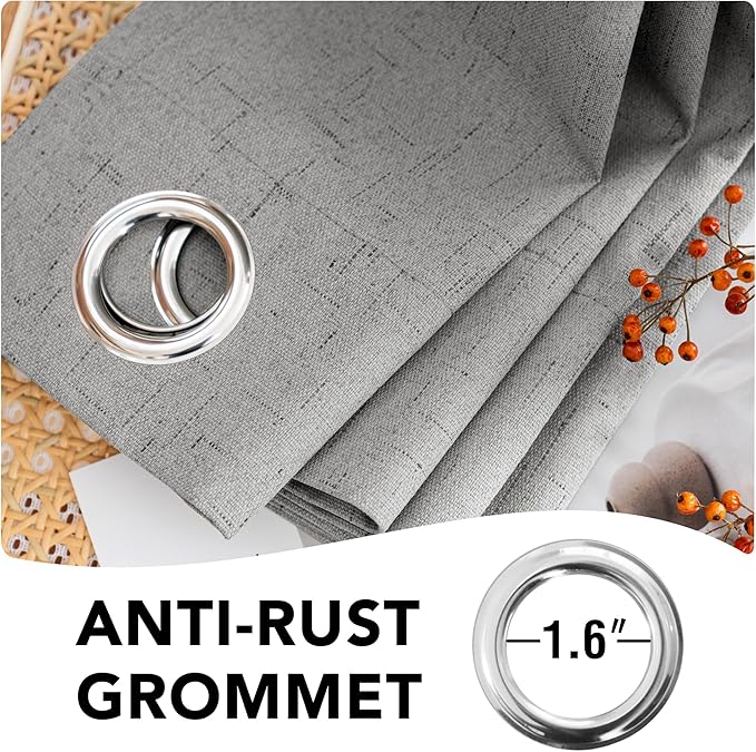 H.VERSAILTEX Linen Blackout Curtains 108 Inches Long 100% Blackout Thermal Insulated Textured Linen Look Curtain Draperies Anti-Rust Grommet, Energy Saving with White Liner, 2 Panels, Dove Gray