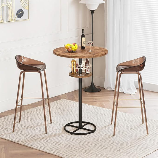 VECELO 36” High Top Bar Table, Sturdy Frame with Metal Base for Cocktail, Pub, Easy Assembly, Brown