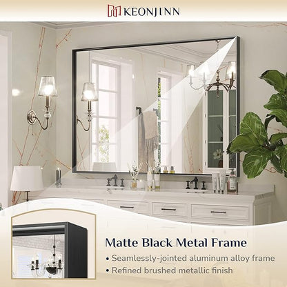 Keonjinn Black Bathroom Mirror 48 x 36 Inch, Large Rectangle Matte Black Vanity Mirrors, Square Corner, Metal Framed Rectangular Farmhouse Wall Mirror for Over Sink(Horizontal/Vertical)