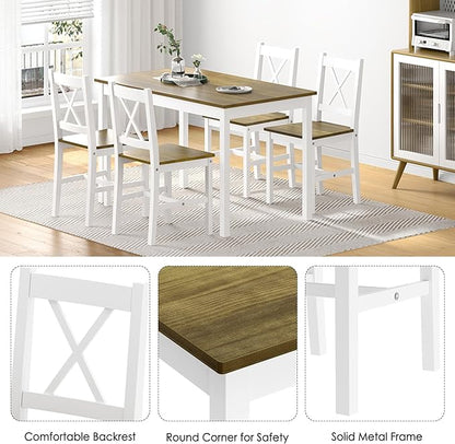 sogesfurniture Dining Table Set for 4，Dinette Set for 4 Small Space,5 Pieces Dining Table for Kitchen, Dining Room 42.5'', Pine Wood,Grey&Green