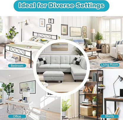 Couches for Living Room Modern L Shaped Couch Comfy Flannel Fabric 3 Pieces Sectional Sofa with Chaise, Ottoman with Storage for Office and Small Apartment, Light Grey