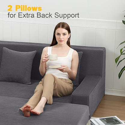 MeMoreCool Boneless Folding Sofa Bed Queen, Corduroy Convertible Sleeper Chair, Foldable Foam Mattress Chair, Comfy Fold‑Out Futon Couch Bed, Large Floor Sofa Couch for Living Room Guest