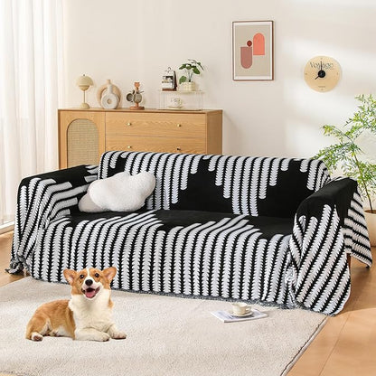 Boho Couch Cover, Sofa Cover, Sofa Covers for 2 Cushion Couch, Washable Sectional Couch Covers for Dogs Pet Furniture Protector Couch Cover Blanket for Living Room (2# Black, 71" x 118")