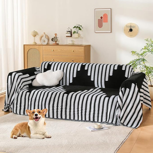Boho Couch Cover, Sofa Cover, Sofa Covers for 2 Cushion Couch, Washable Sectional Couch Covers for Dogs Pet Furniture Protector Couch Cover Blanket for Living Room (2# Black, 71" x 118")