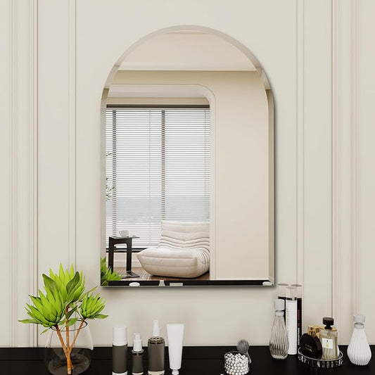 Arched Bathroom Mirror, 28X36 inch Arched Frameless Mirror, Arch Wall Mirror，Frameless Mirrors for Bathroom,Beveled Bathroom Mirror.