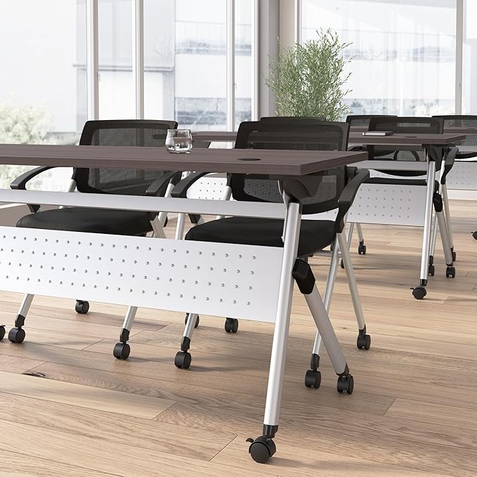 Bush Business Furniture Folding Training Table, 60 inch Desk with Powered Grommets, Commercial-Grade Bundle for Office or Classroom, Envision Collection, Gray