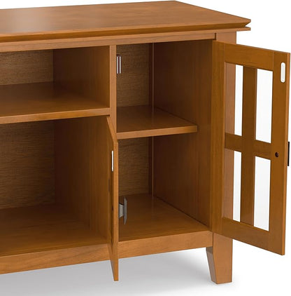 SIMPLIHOME Artisan SOLID WOOD 72 inch Wide Transitional TV Media Stand in Honey Brown For TVs up to 80 inches for the Living Room and Entertainment Center