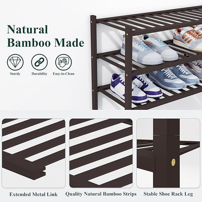 Smiry Shoe Rack, 6 Tier Thick Bamboo Shoe Organizer, Stackable Free Standing Wooden Shoe Storage Shelf for Closet, Entryway, Front Door Entrance, Brown