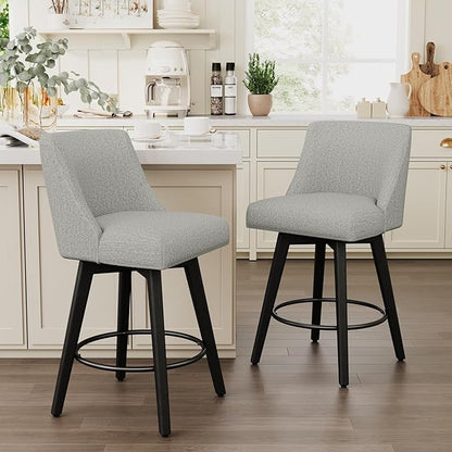 Vipbear Swivel Counter Height Bar Stools Set of 6,26.8" H Counter Stools with Back, Mid Century Modern Bar Stools for Kitchen Island,Linen Fabric,Wooden Base, Light Gray