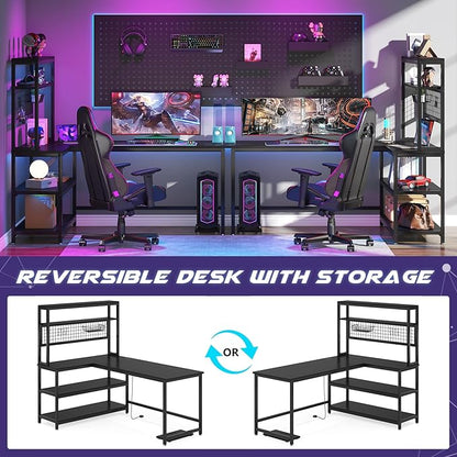 Tribesigns 55" Large Computer Desk with Wireless Charging 5 Storage Shelves, Office Desk Study Table Writing Desk Workstation with Hutch Bookshelf for Home Office (All Black)