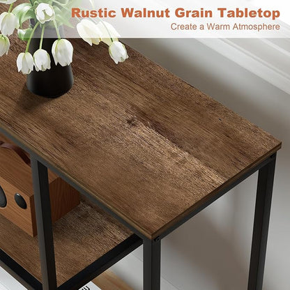 WOHOMO Console Table, Small Entryway Table with Storage Shelves 12'' Narrow Sofa Table Modern Hallway Table for Living Room 31.5" x12''x31.5'' Walnut