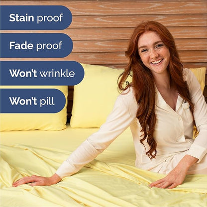 Queen Size 4 Piece Sheet Set - Comfy Breathable & Cooling Bed Sheets Set - Hotel Luxury Bedding for Women, Men, Kids, Teens, Boys & Girls - Deep Pockets, Ultra-Soft, Wrinkle Free - Oeko-Tex - Yellow