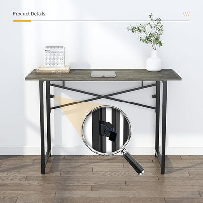 47 inch Folding Desk, Writing Gaming Computer Camping Table, No Assembly Required Home Office Desk, Black Oak
