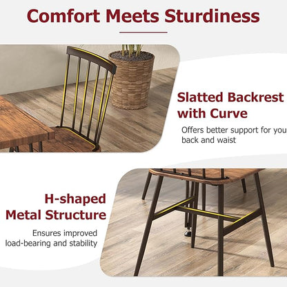 Tangkula Dining Table Set for 4, Kitchen Table and Chairs Set of 4 w/Metal Frame, 360° Swivel Feet, Space-Saving Dinette Table Set for Living Room, Restaurant, Breakfast Nook (Teak)