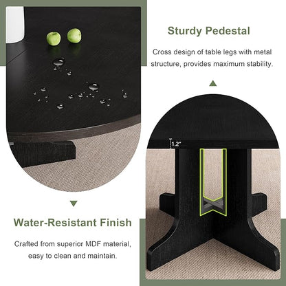Feonase 59" Round Extendable Dining Room Table for 4-6, Modern Oval Kitchen Table with Heavy Duty Wood Base, Metal Frame Support, for Kitchen Dining Living Room, Easy Assembly, Black