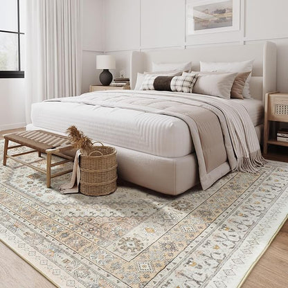 zesthome 8x10 Area Rugs for Living Room,Non-Slip Backing Washable Rugs,Vintage Large Area Rug，Stain Resistant Home Decor Rug