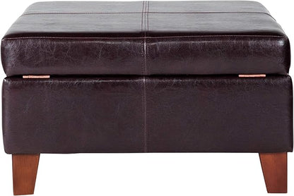 Homepop Home Decor |K2380-E155 | Luxury Large Faux Leather Square Storage Ottoman | Ottoman with Storage for Living Room & Bedroom, Distressed Brown