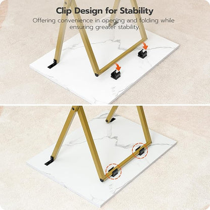 HOOBRO Folding TV Tray Tables, Set of 4 TV Trays with Storage Rack, Industrial Side Table for Eating at Couch, Foldable Snack Table for Small Space, Easy Assembly, Marble and Gold DM50BZ01