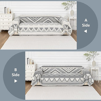 MYSKY HOME Sectional Couch Cover Grey Boho Geometric Sofa Covers for Sectional Sofa L Shape Chenille Couch Protector for Dogs Pets Couch Throw Cover Washable Durable for Home Decor, 71" X118"
