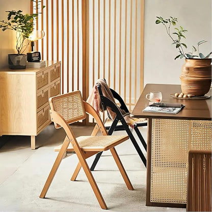 Simple Rattan Dining Chair Set of 2, Foldable Lounge Chair, Suitable for Living Room, Dining Room, Bedroom Desk Office Chair. (Cherry Color Set of 2)