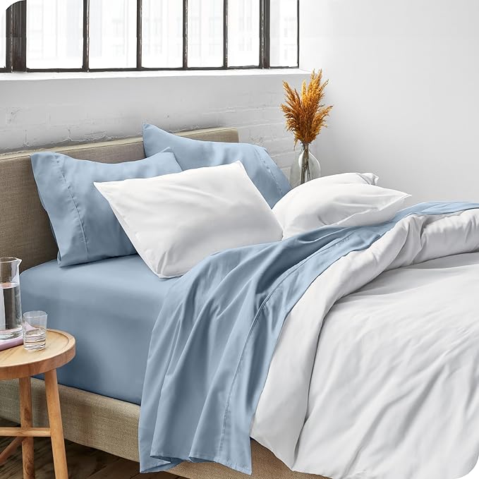 Bare Home Queen Sheet Set - Luxury 1800 Ultra-Soft Microfiber Bed Sheets - Double Brushed - Deep Pockets - Easy Fit - 4 Piece Set - Bedding Sheets & Pillowcases (Queen, Dusty Blue)