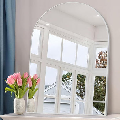 Arched Bathroom Mirror, 36x48IN Silver Bathroom Mirror with Metal Frame, Wide Wall Mounted Mirrors Decor Modern Dresser Mirror for Bedroom Living Room Entryway